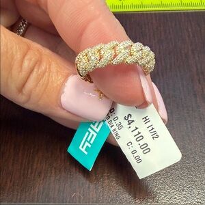 14KT Gold Pavé Diamond Cuban Link Band Ring - Size 7 New with tags